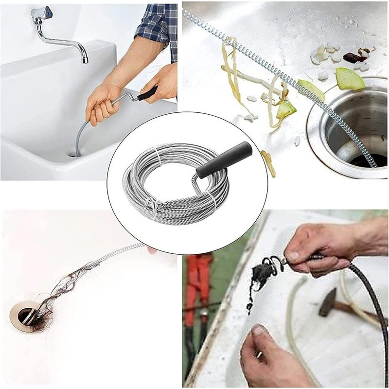 3Meter Flexible Plumbing Snake Drain Unblocker Spiral Pipe Unclogging Tool