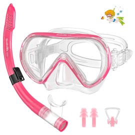 SkrekuiMa Taucherbrille mit Schnorchel Kinder, Schnorchelset Kinder Schnorchelmaske mit Faltbar Schnorchel & Verstellbarem Silikonband, Anti-Leck Anti-Fog Tauchmaske Kinder für 4-14 Jahre