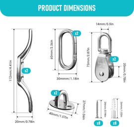 M20 Stainless Steel Washing Line Pulley System Heavy Duty Pulley Wheel Set with 20m/6mm Nylon Rope, Cleat Hooks, 360° Swivel Pulley Block for Indoor Outdoor Use