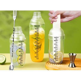 Cocktail Shaker with Measuring Scale, 700 ml Capacity, 22 cm Height, Transparent Plastic Mixing Cup