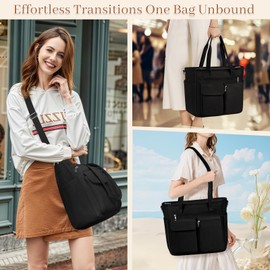 Dakuly Canvas Travel Tote Bags For Women Waterproof Large Work Tote Bag With Zipper Elegent Anti-Theft Shoulder Crossbody Bag For Casual College Business Daily Shoulder Strap Lightweight Black