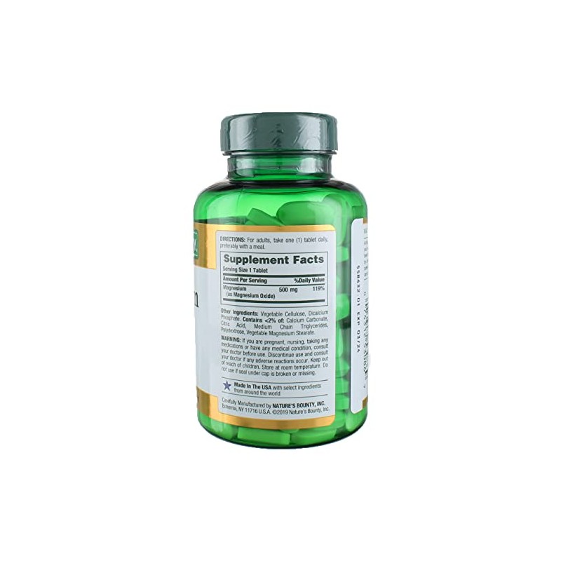Nature's Bounty Magnesium 500 mg, 200 Tablets (3 Pack)