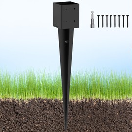 TAYORY 1 Pcs 4"x4" Fence Post Anchor Ground Spike 32"(Actual: 3.6"x3.6") Heavy Duty Metal Fence Post Anchor, Black Powder-Coated, for Fence,Deck,Bird Feeder,Railing,Mailbox