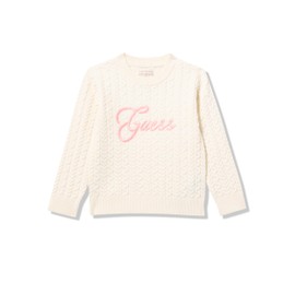 GUESS Girls' Long Sleeve Cable Knit Sweater, Cream White