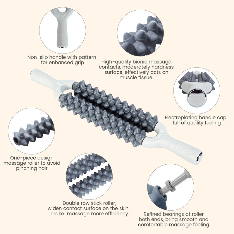 Double Row Muscle Roller Stick for Muscles Deep Tissue，with one-Piece