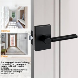 NEWBANG Passage Door Levers Interior Heavy Duty Square Door Handles, Hall/Closet Non-Locking Levers for Passage or Closet Door in Matte Black Finish MDC894-DB-PS-1P