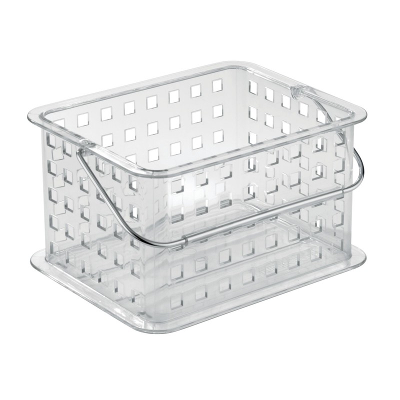 iDesign RPET Small Grid Tote w/Handle Clear Baskets