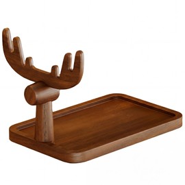 HonorHut Solid Wood Key Tray Farmhouse Wooden key Dish Bowl Walnut Tray with 4 Hooks for Keys Wallet Jewelry Christmas Gift Elk, Square