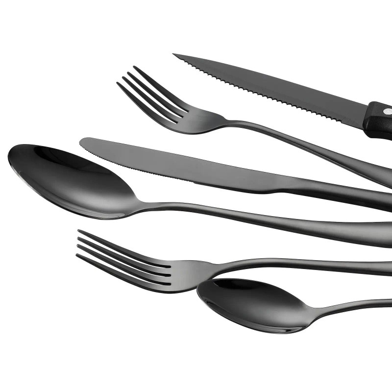 48-Piece Black Stainless Steel Flatware Set Food-Grade 8 Steak Knives