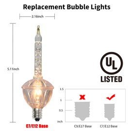 SUNSGNE 4 Pack Christmas Bubble Light Replacement Bulbs, Vintage Christmas Bubble Light Bulbs Night Light Bubble Bulbs for Christmas Decor, E12 Candelabra Base, Clear Bulb with Silver Glitter Liquid