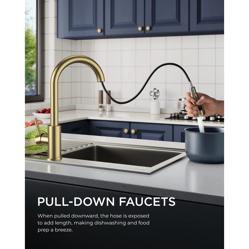 FORIOUS Gold Kitchen Faucet with Pull Down Sprayer, High Arc