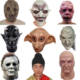 International Best-Selling Scary Zombie Party Swim Cap Mask Horn Head Cover for Escape Rooms Halloween Blue-haired Fish 10ea