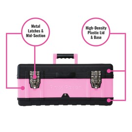 Pink Power Pink Tool Box for Women - 18" Small Metal & Plastic Portable Lightweight Locking Empty Toolbox Chest - Craft Tote Storage Case Organizer for Ladies Mini Tool Set Kit
