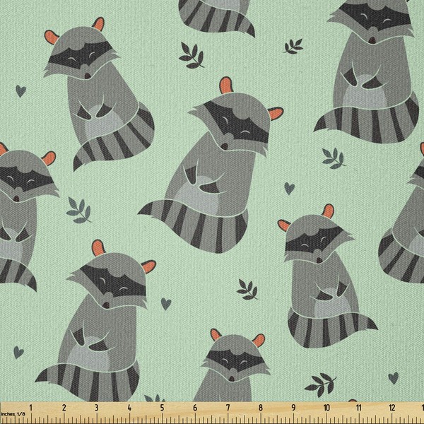 Lunarable Raccoon Fabric by The Yard, Funny Animal Pattern with