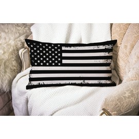 Smooffly Grunge American Flag USA Flag Black and White Waist Lumbar Cotton Linen Home Living Room Decorative Throw Pillow Cases Cushion Cover 12x20 Inch Rectangle Waist Pillowcase