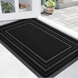 Buganda Front Door Mat Indoor Outdoor Entrance, Non-Slip Natural Rubber Doormats, Easy Clean, Low Profile, Dirt Trapper Entryway Floor Mats for Outside, Garages and Patios, 47x23, Black