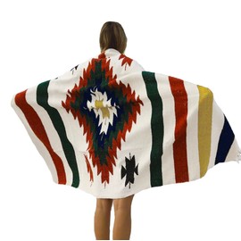 Open Road Goods Aztec Navajo Style Blanket, Throw, or Yoga Bolster - Handwoven Mexican Diamond Blanket (White Fiesta Blanket)