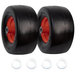 Wolf Pack 2 Pack 11x6.00-5 Flat Free PU Tire and Wheel, Smooth Tread Tire for Zero Turn Mowers, 5.875" Centered Hub and 3/4" Bushings Size, 400lbs Capacity, Universal Fit Adapter Kit included