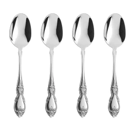 Oneida Louisiana 4-Piece Fine Dinner Spoons Set, 18/8 Stainless Steel Tablespoon Set, Service For 4, Dishwasher Safe Spoons, Silverware, Mirror Finish, Utensils, Flatware, Tableware (Silver, 4 Piece)