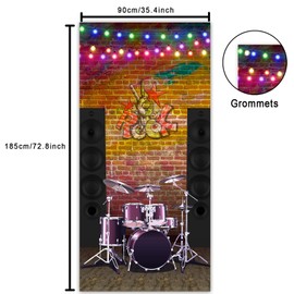 Drums Set Band Banner Backdrop Background Music Rock Roll Pop Musician Drummer Theme Decor for Boyfriend Men Boys 70s 70's 80s 80's 1st Birthday Party Photo Booth Props Favors Supplies Decorations