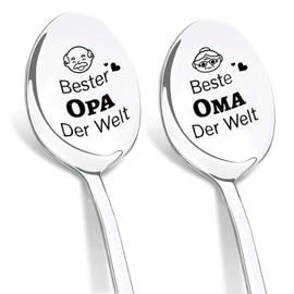 DIKARYA Grandma and Grandpa Gifts Christmas, Set of 2 Coffee Spoons with Engraving, Best Grandma and Grandpa The World, Engraved Spoon Gift Grandparents Christmas, Christmas Birthday Gifts for Grandma