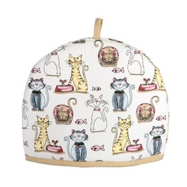 SPOTTED DOG GIFT COMPANY Tea Cosy, Cotton Teapot Warmer with Cute Cats Design, Insulated Cover for Small Medium or Large Tea Pots 27cm x 33cm