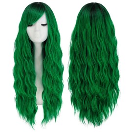 Mildiso Mildiso Green Wigs for Women 26" Long Ombre Green Hair Wig with Bangs Curly Wavy Natural Cute Synthetic Soft Wigs for Party M062MGR