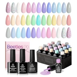 Beetles 20Pcs Gel Nail Polish Kit, with Glossy & Matte Top Coat and Base Coat - Pastel Paradise Girly Colors Collection, Popular Bright Nail Art Solid