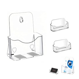 ORARTMM Pack of 2 Acrylic Flyer Stands with Business Card Holder, Transparent Flyer Holder for Brochures, Brochures and Advertising, Flyer Stand and Brochure Holder for Table or Counter