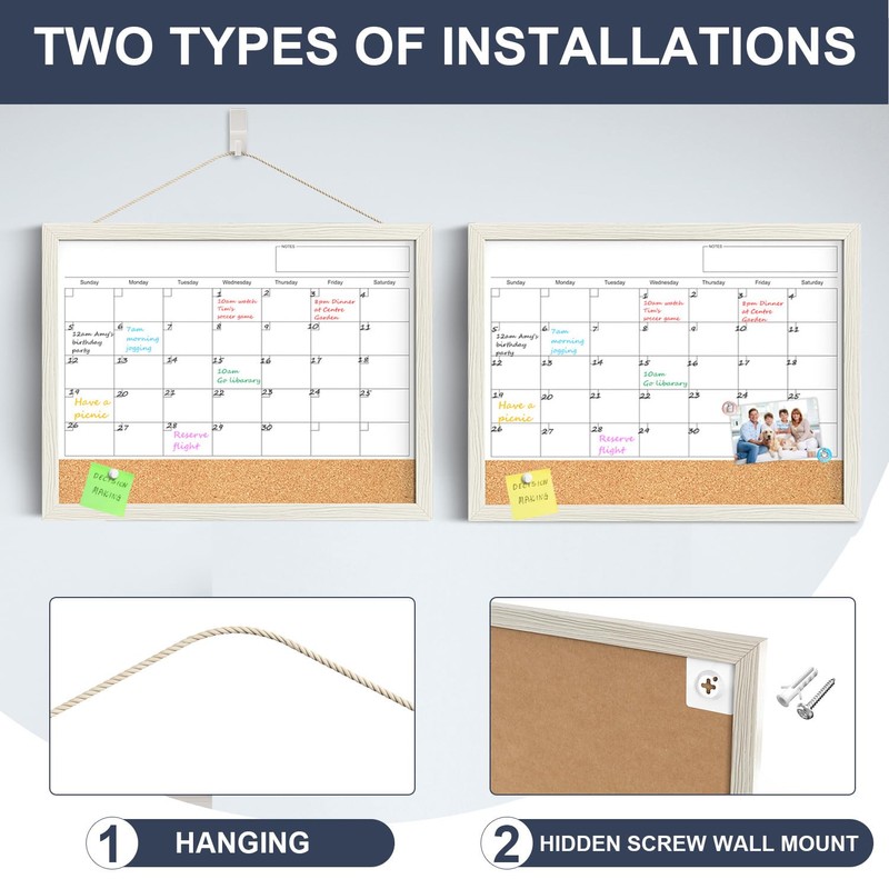 Calendar Whiteboard for Wall, 18x24 Inches Whiteboard Calendar Cork Board