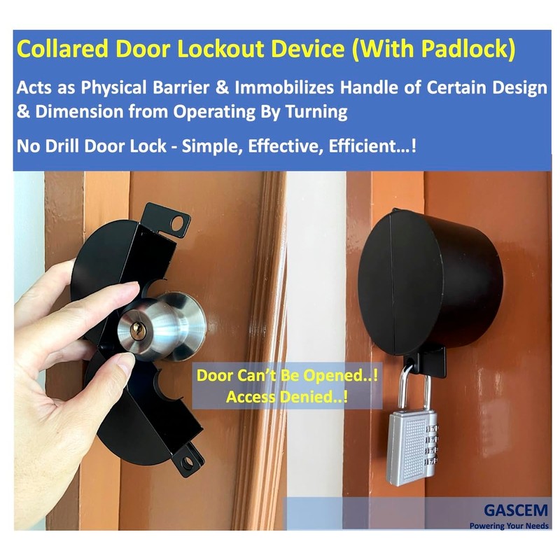 Gascem Door Knob Lockout Device. (Matt Black, 1 Padlock Included).