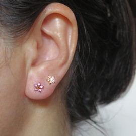 18 Gauge Threadless Push Pin 316L Stainless Steel Flat Back Labret Stud Earring Amethyst Cubic Zirconia Smoky Quartz Flower Hypoallergenic Handmade In USA (5mm Post Length, Real 18K Gold Plated)