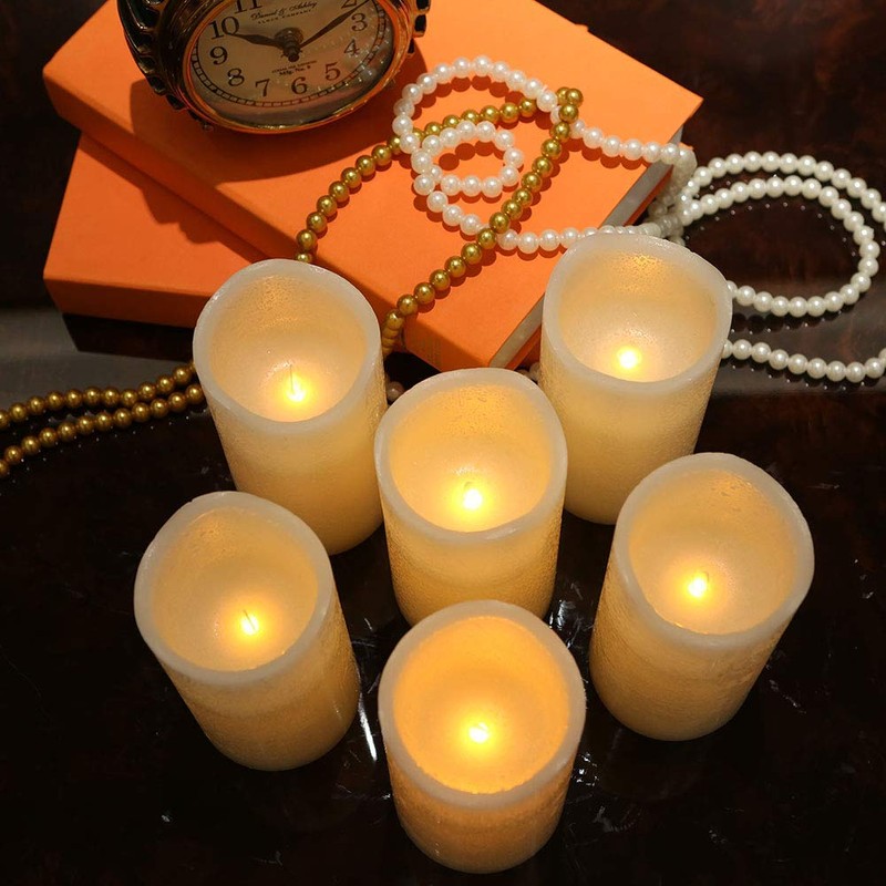 H-BLOSSOM Flickering Flameless Candles Battery Operated Real Wax Pillar Candles