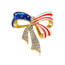 Rhinestone USA Flag Brooch Pin for Women Men Shiny Crystal 4th of July American Patriotic Medal Brooches Dress Accessories Independence Presidential Election Day (Bowknot)
