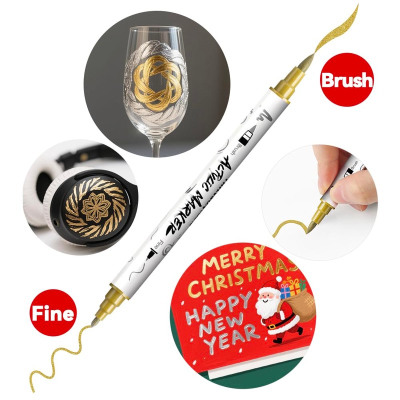TRANSON 4 Gold and 4 Silver Paint Markers Brush and