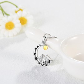 URONE Mountain Necklace Sterling Silver Mountain Range Moon Pendant Necklace Nature Jewellery Gifts for Women