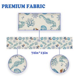 Christmas Table Runner Coastal Beachy Seahorse Starfish Table Runners Seasonal Kitchen Dining Table Decoration for Winter Home Party Banquet Decor 13x72 Inch