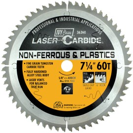IVY Classic 36360 Laser Carbide 7-1/4-Inch 60 Tooth Non-Ferrous Cutting Circular Saw Blade with 5/8-Inch Diamond Knockout Arbor, 1/Card