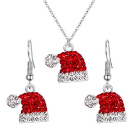 BriLove Christmas Hat Jewelry Set Xmax Cap Pendant Necklace Crystal Hook Dangle Earrings Costume Decorations Gifts for Women
