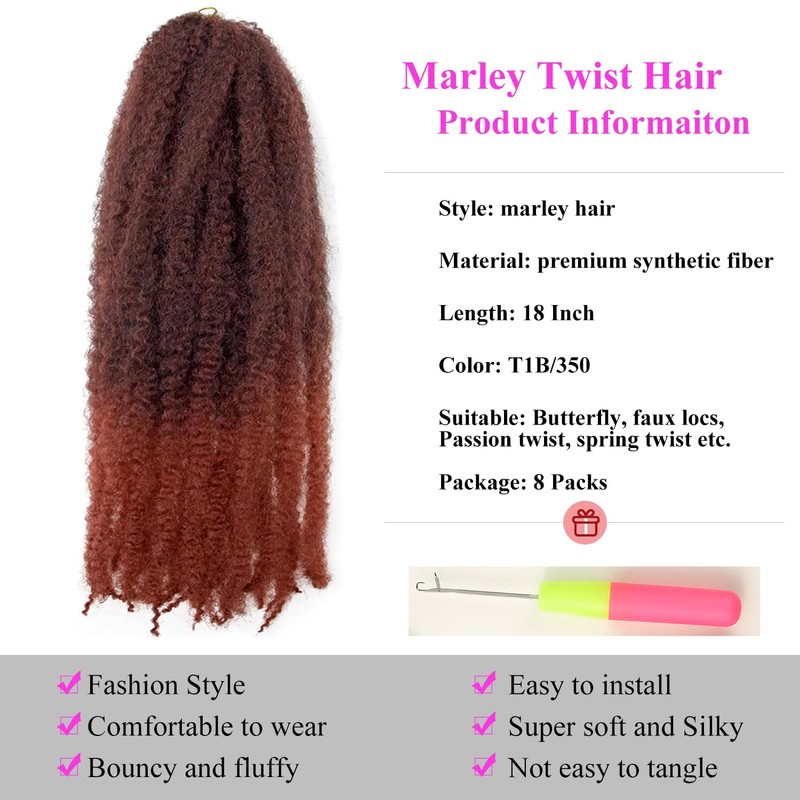 Marley Twist BraidIng Hair, Cuban Twist, 18 In,8 Packs,1B/350