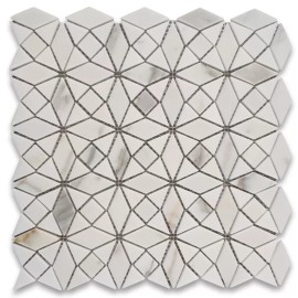Stone Center Online G875XHP Calacatta Gold Marble Kaleidoscope Diamond Mosaic Tile Honed Polished