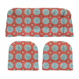 RSH DECOR: 3-Piece Wicker Tufted Cushion Set | 41” x 19" & 19" x 19" | All-Weather Spun Fabric | Water Resistant | Outdoor Loveseat & U-Shape Cushions for Patio Furniture | Watermelon Sundial