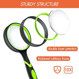 Leffis - Lupas de lectura de mano antideslizantes de 10 unidades, para niños y mayores, lente de lupa de 75 mm para lectura, ciencia en el aula y exploración de la naturaleza