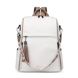FADEON Leather Backpack Purse for Women Designer Travel Backpack Purses PU Fashion Ladies Shoulder Bag with Tassel White