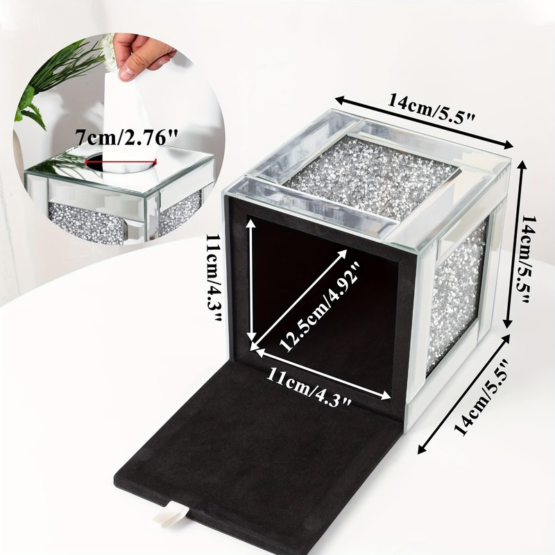 Mirrored Tissue Box Cover Holder, Square Glass Facial Tissue Holder
