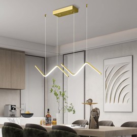 BNHHLZ Gold Modern Chandelier Linear LED Pendant Light Fixture Creative High Ceiling Chandeliers for Dining Room Bedroom Living Room Entryway Foyer