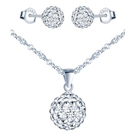 CPSLOVE Necklace Chains and Earrings for Women Girls, 925 Silver Jewellery Sets, Shambhala Crystal Necklace Pendant with 45 cm Chain, Shambhala Crystal Ball Earrings Stud Earrings, Zircon, Silver,