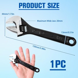 QTMMC 6"/150mm Mini Adjustable Spanner Steel Small Hand Wrench Tools 20mm Wide Jaw Adjustable Wrenches Multifunction 6-Inch Portable Spanners for Industry and Auto Repair (Black)