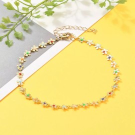 LZD Enamel Flower Bracelet Stainless Steel Lobster 18K Gold Plated 7.5" Z159