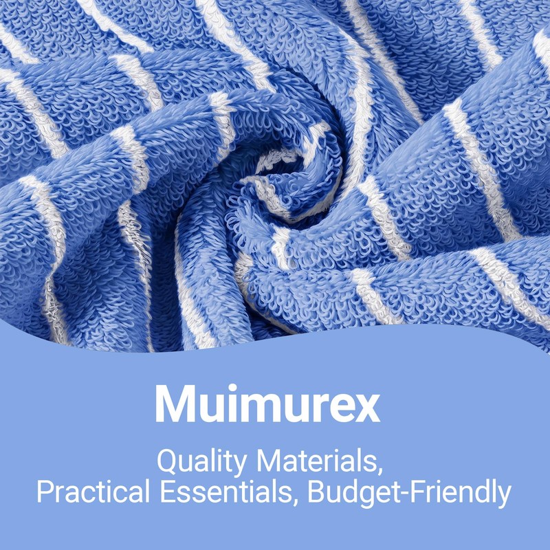 Blue White Stripe Hand Towels 4 Pack, 14.6x14.6 Inch Cotton
